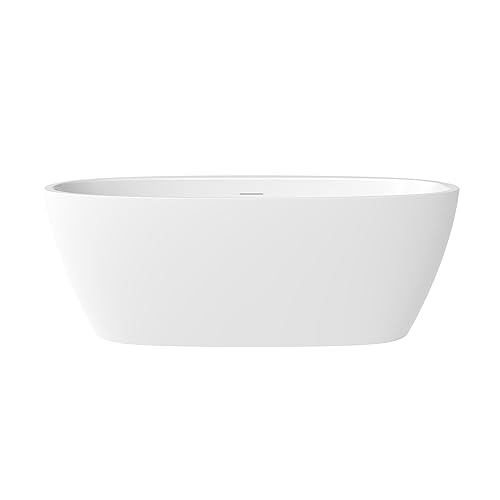 59 in. High-back Free Standing Tub, Contemporary Soaking Tub, Bathroom Stand Alone Freestanding Bathtub Overflow and Drain (Glossy White)