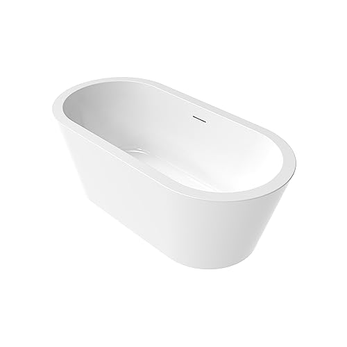 59 in. High-back Free Standing Tub, Contemporary Soaking Tub, Bathroom Stand Alone Freestanding Bathtub Overflow and Drain (Glossy White)