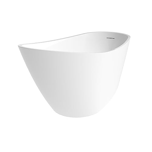 59 in. High-back Free Standing Tub, Contemporary Soaking Tub, Bathroom Stand Alone Freestanding Bathtub Overflow and Drain (Glossy White)