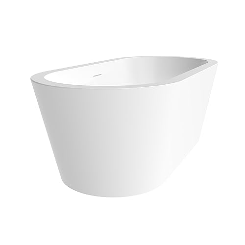 59 in. High-back Free Standing Tub, Contemporary Soaking Tub, Bathroom Stand Alone Freestanding Bathtub Overflow and Drain (Glossy White)