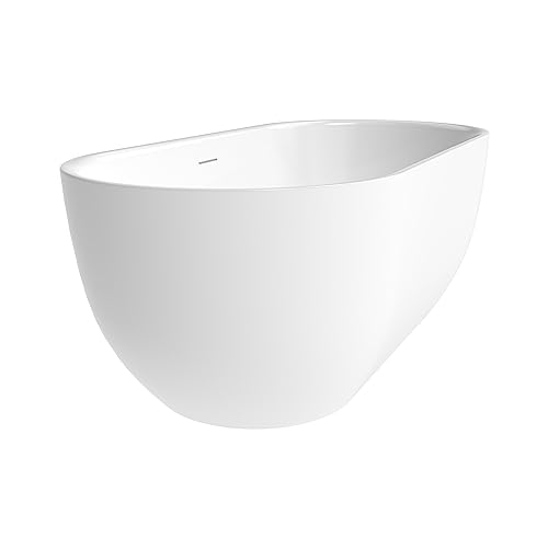59 in. High-back Free Standing Tub, Contemporary Soaking Tub, Bathroom Stand Alone Freestanding Bathtub Overflow and Drain (Glossy White)