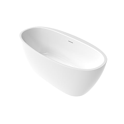 59 in. High-back Free Standing Tub, Contemporary Soaking Tub, Bathroom Stand Alone Freestanding Bathtub Overflow and Drain (Glossy White)
