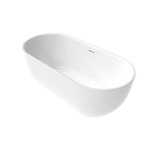 59 in. High-back Free Standing Tub, Contemporary Soaking Tub, Bathroom Stand Alone Freestanding Bathtub Overflow and Drain (Glossy White)