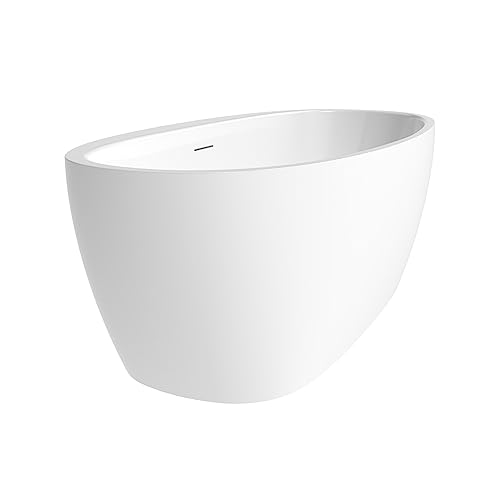 59 in. High-back Free Standing Tub, Contemporary Soaking Tub, Bathroom Stand Alone Freestanding Bathtub Overflow and Drain (Glossy White)