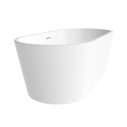 59 in. High-back Free Standing Tub, Contemporary Soaking Tub, Bathroom Stand Alone Freestanding Bathtub Overflow and Drain (Glossy White)