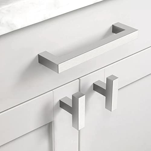 10 Pack 5''(128mm) Matte Black Cabinet Pulls Kitchen Stainless Steel Cabinet Handles Square Cabinet Hardware for Cupboard Drawer Pulls