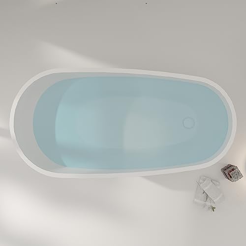 59 in. High-back Free Standing Tub, Contemporary Soaking Tub, Bathroom Stand Alone Freestanding Bathtub Overflow and Drain (Glossy White)