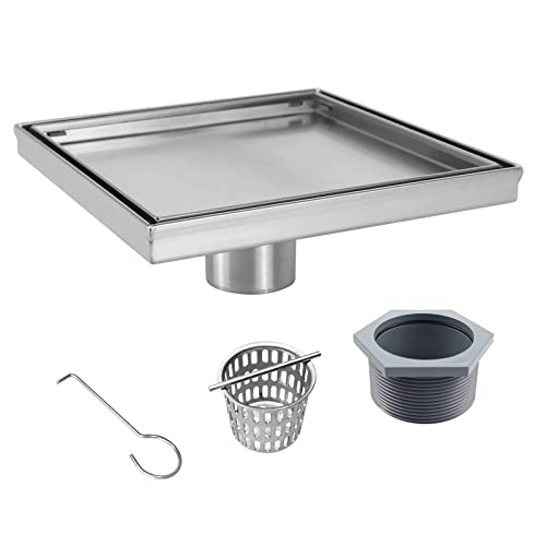 Square Shower Drain 6", Brushed Gold Floor Drain with Tiled Insert Grate & Hair Strainer, 304 Stainless Steel Bathroom 2-in-1 Tiled in Drain, CUPC Certified (Brushed Gold, 6'')