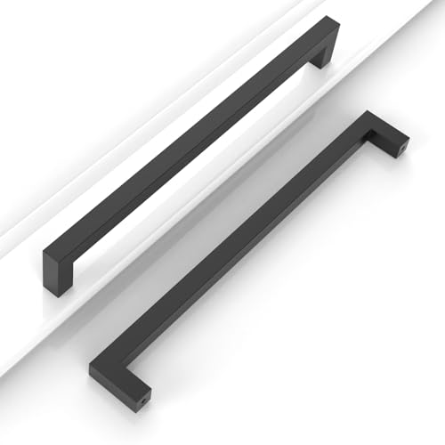 10 Pack 5''(128mm) Matte Black Cabinet Pulls Kitchen Stainless Steel Cabinet Handles Square Cabinet Hardware for Cupboard Drawer Pulls