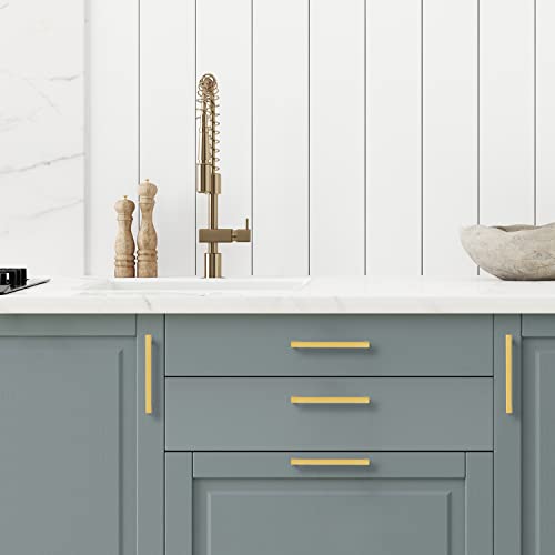 Ravinte 10 Pack Gold Cabinet Pulls 12-3/5 Inch Brushed Brass Kitchen Cabinet Handles Gold Square Kitchen Hardware for Cabinet Gold Kitchen Drawer Pulls Come with Screwdriver