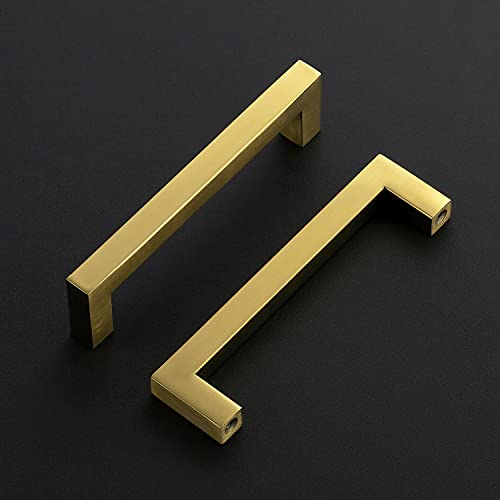 Ravinte 10 Pack Gold Cabinet Pulls 12-3/5 Inch Brushed Brass Kitchen Cabinet Handles Gold Square Kitchen Hardware for Cabinet Gold Kitchen Drawer Pulls Come with Screwdriver