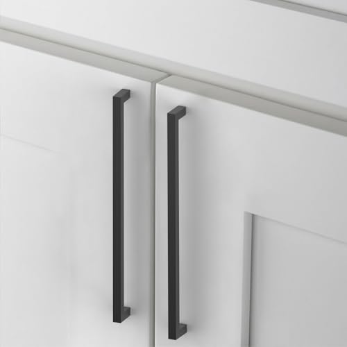 10 Pack 5''(128mm) Matte Black Cabinet Pulls Kitchen Stainless Steel Cabinet Handles Square Cabinet Hardware for Cupboard Drawer Pulls