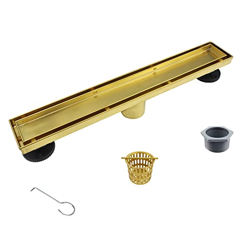 Square Shower Drain 6", Brushed Gold Floor Drain with Tiled Insert Grate & Hair Strainer, 304 Stainless Steel Bathroom 2-in-1 Tiled in Drain, CUPC Certified (Brushed Gold, 6'')