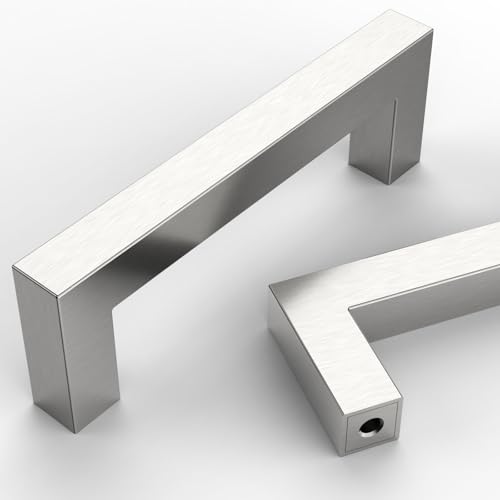 10 Pack 5''(128mm) Matte Black Cabinet Pulls Kitchen Stainless Steel Cabinet Handles Square Cabinet Hardware for Cupboard Drawer Pulls