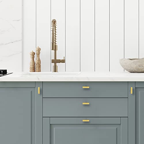 Ravinte 10 Pack Gold Cabinet Pulls 12-3/5 Inch Brushed Brass Kitchen Cabinet Handles Gold Square Kitchen Hardware for Cabinet Gold Kitchen Drawer Pulls Come with Screwdriver