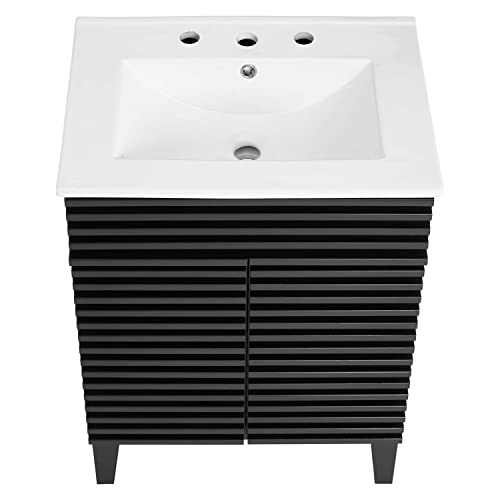 Modway Render 48" Double Sink Bathroom Vanity Cabinet in Walnut White