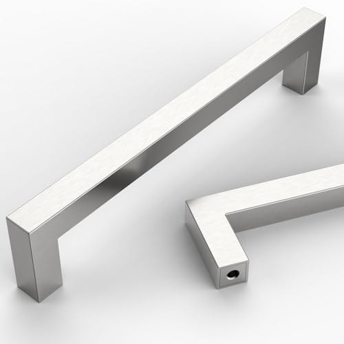 10 Pack 5''(128mm) Matte Black Cabinet Pulls Kitchen Stainless Steel Cabinet Handles Square Cabinet Hardware for Cupboard Drawer Pulls