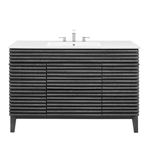 Modway Render 48" Double Sink Bathroom Vanity Cabinet in Walnut White