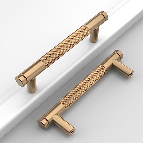 10 Pack 1"(25mm) Champagne Bronze and Matte Black Knurled Cabinet Knobs for Dresser Kitchen Knobs for Cabinets Single Hole Cabinet Pulls Hardware