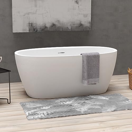 59 in. High-back Free Standing Tub, Contemporary Soaking Tub, Bathroom Stand Alone Freestanding Bathtub Overflow and Drain (Glossy White)