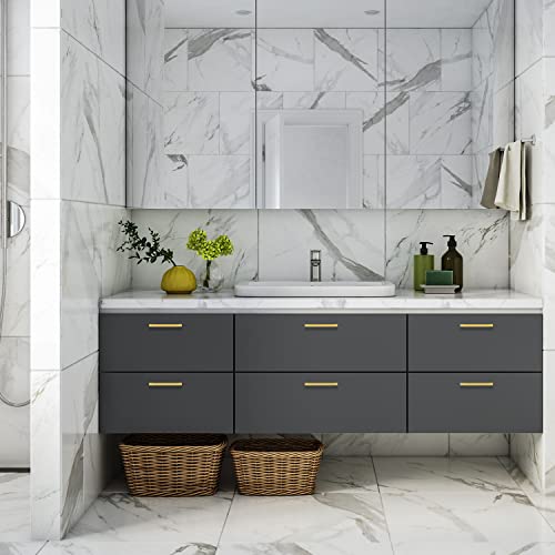 Ravinte 10 Pack Gold Cabinet Pulls 12-3/5 Inch Brushed Brass Kitchen Cabinet Handles Gold Square Kitchen Hardware for Cabinet Gold Kitchen Drawer Pulls Come with Screwdriver