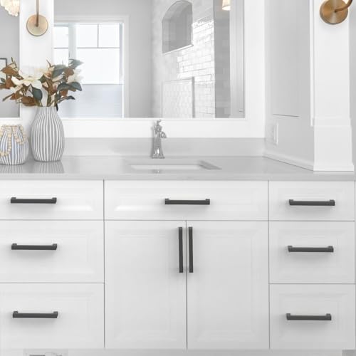10 Pack 5''(128mm) Matte Black Cabinet Pulls Kitchen Stainless Steel Cabinet Handles Square Cabinet Hardware for Cupboard Drawer Pulls