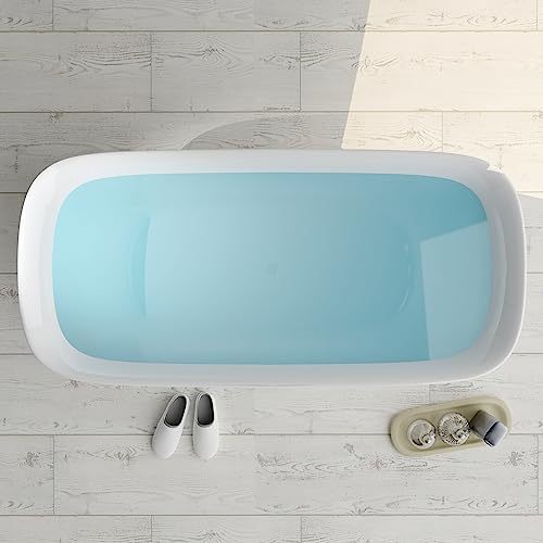 59 in. High-back Free Standing Tub, Contemporary Soaking Tub, Bathroom Stand Alone Freestanding Bathtub Overflow and Drain (Glossy White)