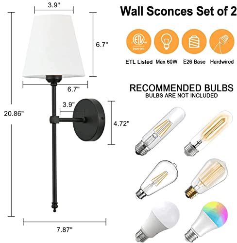 Bsmathom Wall Sconces Sets of 2, Classic Brushed Brass Sconces Wall Lighting, Hardwired Bathroom Vanity Light Fixture with Fabric Shade for Bedroom Living Room Hallway Kitchen, Gold