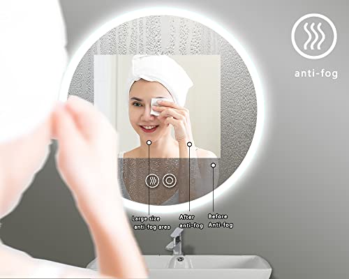 Panana LED Bathroom Mirror 24Inch with Lights, Adjustable 3000K/4500K/6000K Lights, Smart LED Vanity Mirror, Wall Mounted Anti-Fog Dimmable Front Lighted Makeup Mirror (Round 24 x24)