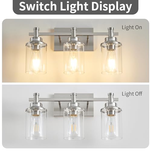 3 Light Bathroom Light Fixtures, Black and Brushed Gold Vanity Light Fixture Over Mirror, Modern Wall Sconces Lighting Wall Lamp for Bathroom, Bedroom, Hallway with Clear Glass Shade