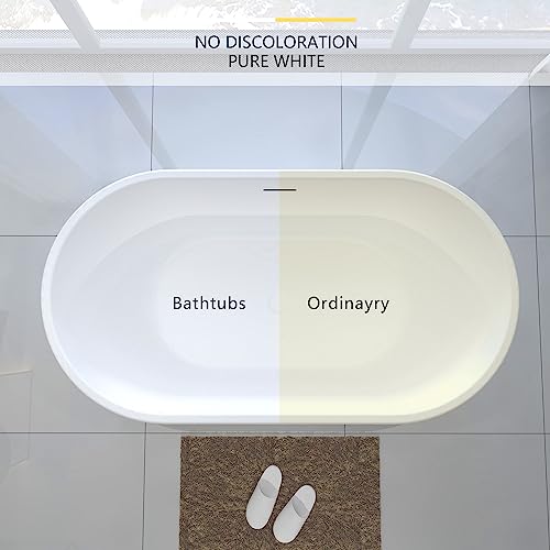 59 in. High-back Free Standing Tub, Contemporary Soaking Tub, Bathroom Stand Alone Freestanding Bathtub Overflow and Drain (Glossy White)