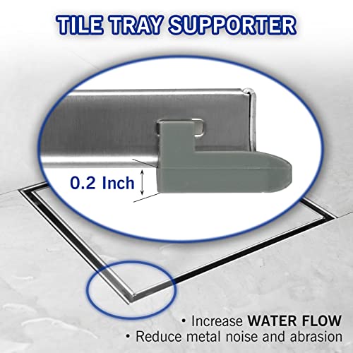 Square Shower Drain 6", Brushed Gold Floor Drain with Tiled Insert Grate & Hair Strainer, 304 Stainless Steel Bathroom 2-in-1 Tiled in Drain, CUPC Certified (Brushed Gold, 6'')