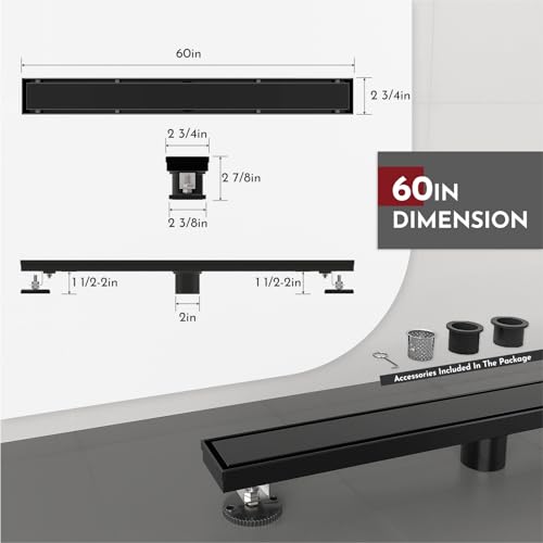 24 Inch Shower Linear Gold Drain Rectangular Floor Drain with Accessories Reversible 2-in-1 Cover Tile Insert Grate Removable SUS304 Stainless Steel CUPC Certified Brushed Gold