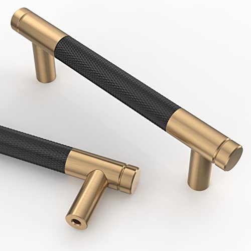 10 Pack 1"(25mm) Champagne Bronze and Matte Black Knurled Cabinet Knobs for Dresser Kitchen Knobs for Cabinets Single Hole Cabinet Pulls Hardware