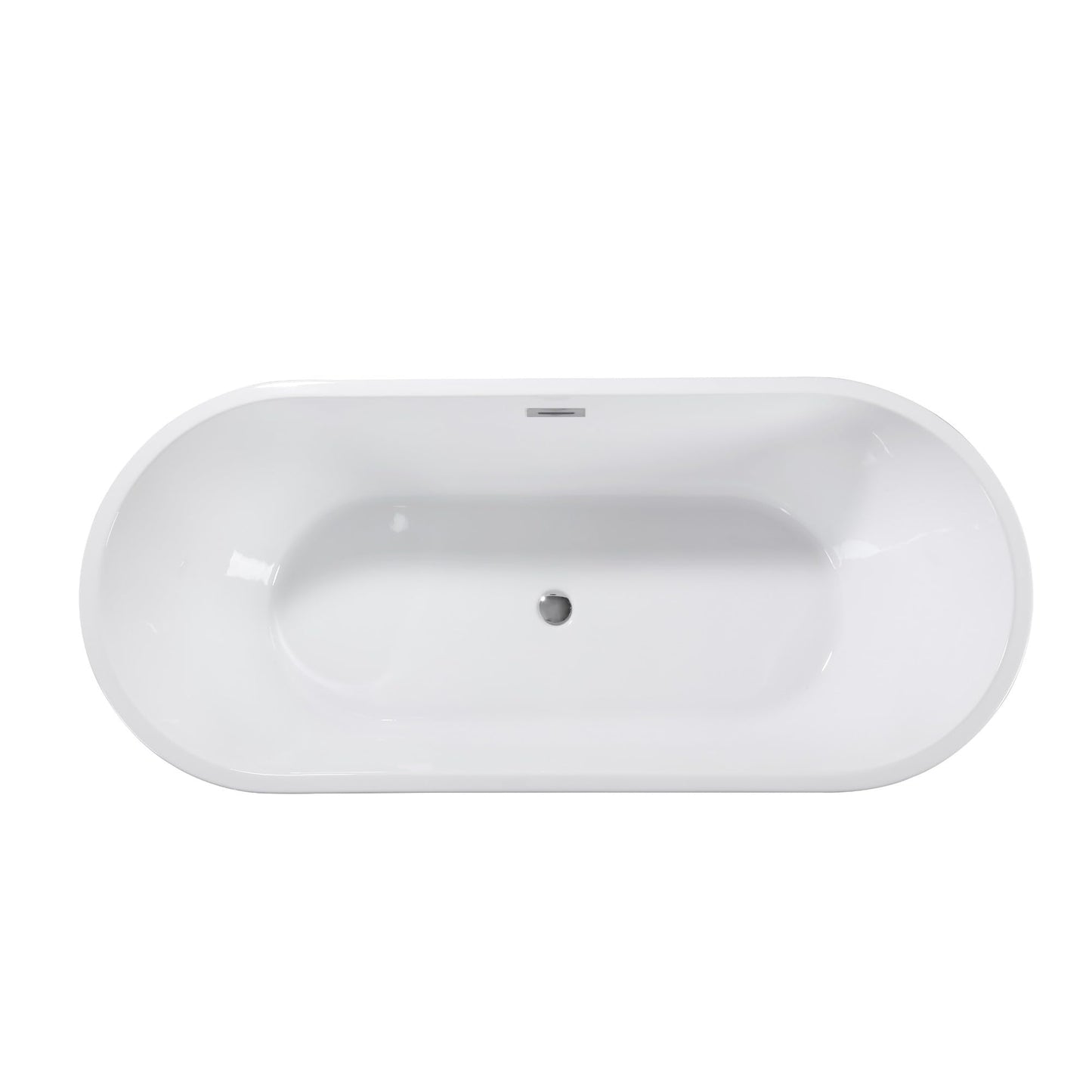 LOVMOR 67" Acrylic Freestanding Soaking Bathtub Soaking Bath Tub with Brushed Nickel Overflow and Pop Up Drain for Bathroom, Double Slipper Tub, Whit