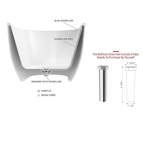 59 in. High-back Free Standing Tub, Contemporary Soaking Tub, Bathroom Stand Alone Freestanding Bathtub Overflow and Drain (Glossy White)