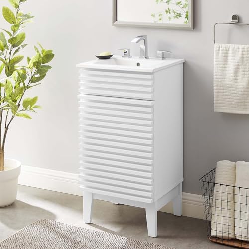 Modway Render 48" Double Sink Bathroom Vanity Cabinet in Walnut White