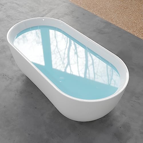 59 in. High-back Free Standing Tub, Contemporary Soaking Tub, Bathroom Stand Alone Freestanding Bathtub Overflow and Drain (Glossy White)