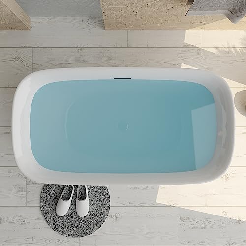 59 in. High-back Free Standing Tub, Contemporary Soaking Tub, Bathroom Stand Alone Freestanding Bathtub Overflow and Drain (Glossy White)