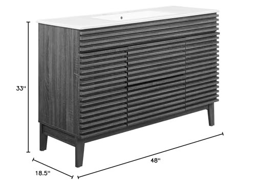 Modway Render 48" Double Sink Bathroom Vanity Cabinet in Walnut White