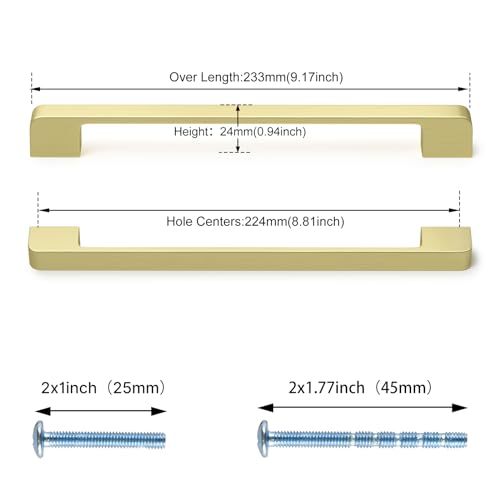 Rergy Champagne Bronze Cabinet Pulls, 10 Pack Champagne Bronze Cabinet Handles, 6.25" Screw Spacing Kitchen Cabinet Handles, 6-1/4inch(160mm) Center to Center Bathroom Cabient Hardware