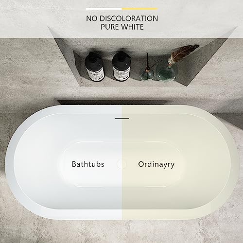 59 in. High-back Free Standing Tub, Contemporary Soaking Tub, Bathroom Stand Alone Freestanding Bathtub Overflow and Drain (Glossy White)