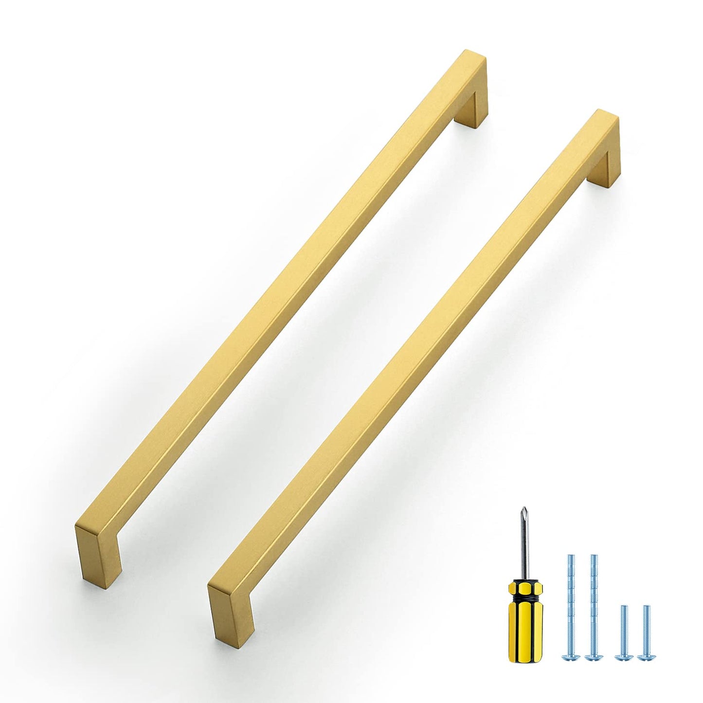 Ravinte 10 Pack Gold Cabinet Pulls 12-3/5 Inch Brushed Brass Kitchen Cabinet Handles Gold Square Kitchen Hardware for Cabinet Gold Kitchen Drawer Pulls Come with Screwdriver