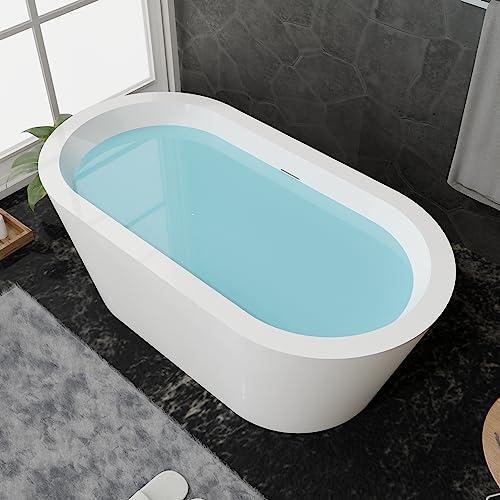 59 in. High-back Free Standing Tub, Contemporary Soaking Tub, Bathroom Stand Alone Freestanding Bathtub Overflow and Drain (Glossy White)