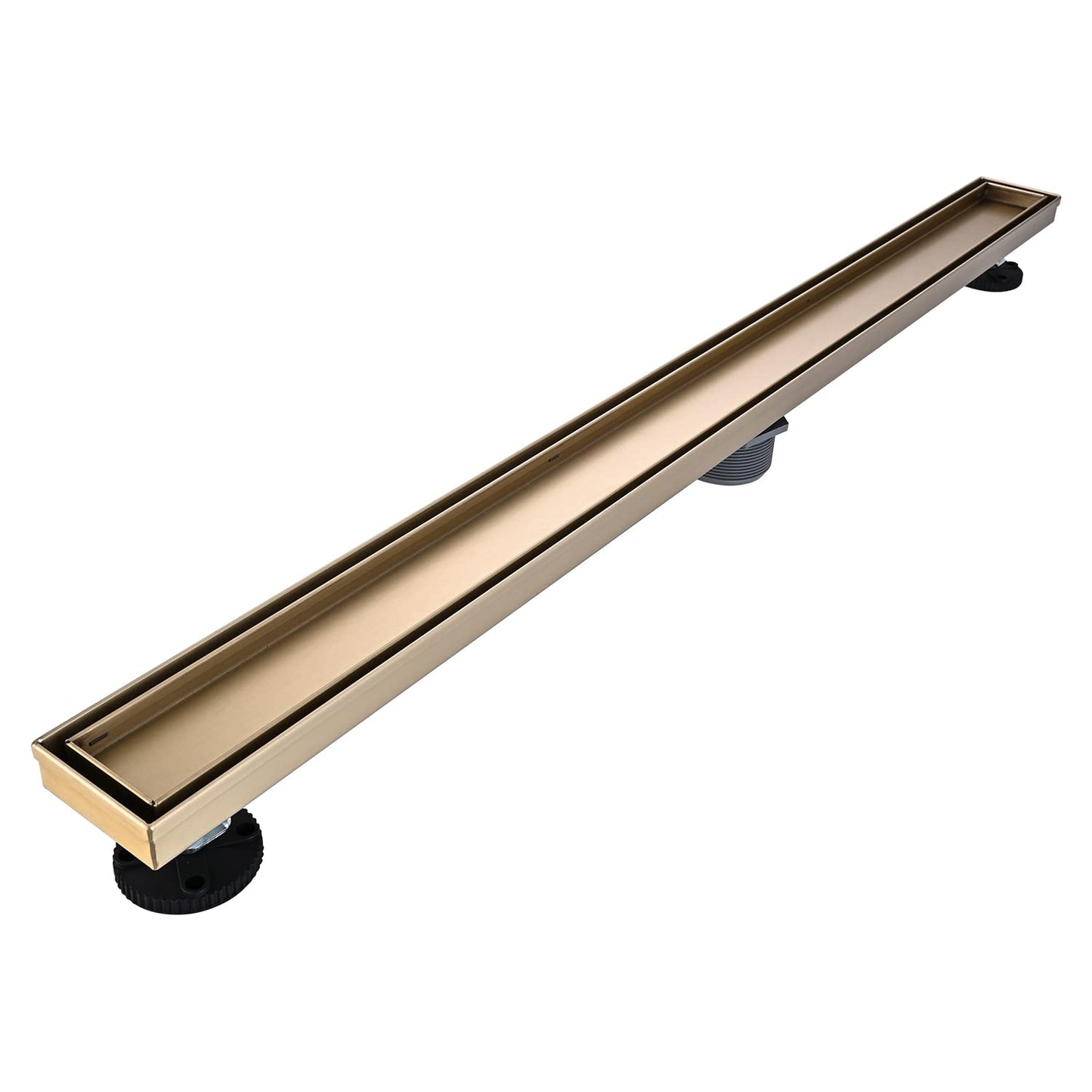 Linear Shower Floor Drain, Black 24 Inch 304 Stainless Steel Bathroom Drains Kit, Rectangular Shower Trench Drain with Reversable Tile-in Pattern Drain Cover & Hair Catcher