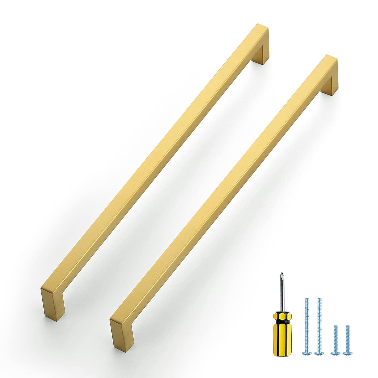 Ravinte 10 Pack Gold Cabinet Pulls 12-3/5 Inch Brushed Brass Kitchen Cabinet Handles Gold Square Kitchen Hardware for Cabinet Gold Kitchen Drawer Pulls Come with Screwdriver