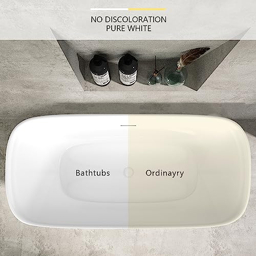 59 in. High-back Free Standing Tub, Contemporary Soaking Tub, Bathroom Stand Alone Freestanding Bathtub Overflow and Drain (Glossy White)