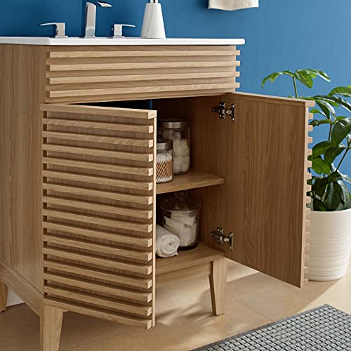 Modway Render 48" Double Sink Bathroom Vanity Cabinet in Walnut White