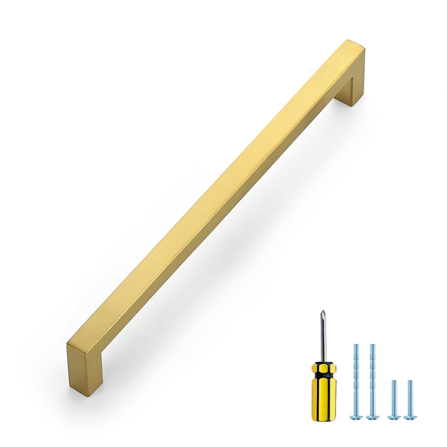 Ravinte 10 Pack Gold Cabinet Pulls 12-3/5 Inch Brushed Brass Kitchen Cabinet Handles Gold Square Kitchen Hardware for Cabinet Gold Kitchen Drawer Pulls Come with Screwdriver