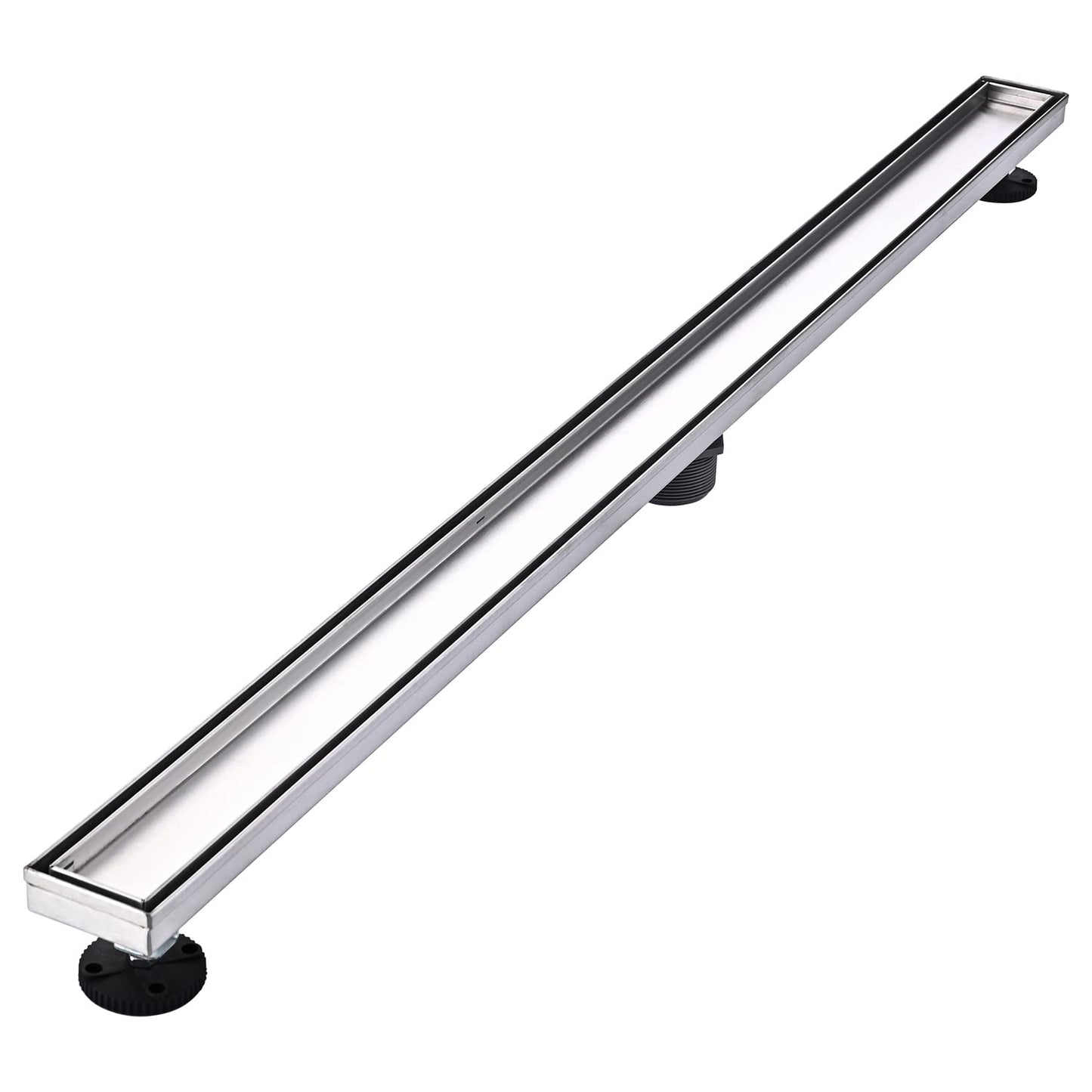 Linear Shower Floor Drain, Black 24 Inch 304 Stainless Steel Bathroom Drains Kit, Rectangular Shower Trench Drain with Reversable Tile-in Pattern Drain Cover & Hair Catcher